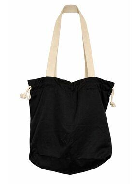 Hello Mello Reversible Drawstring Tote Bag Black Script Pattern NWT